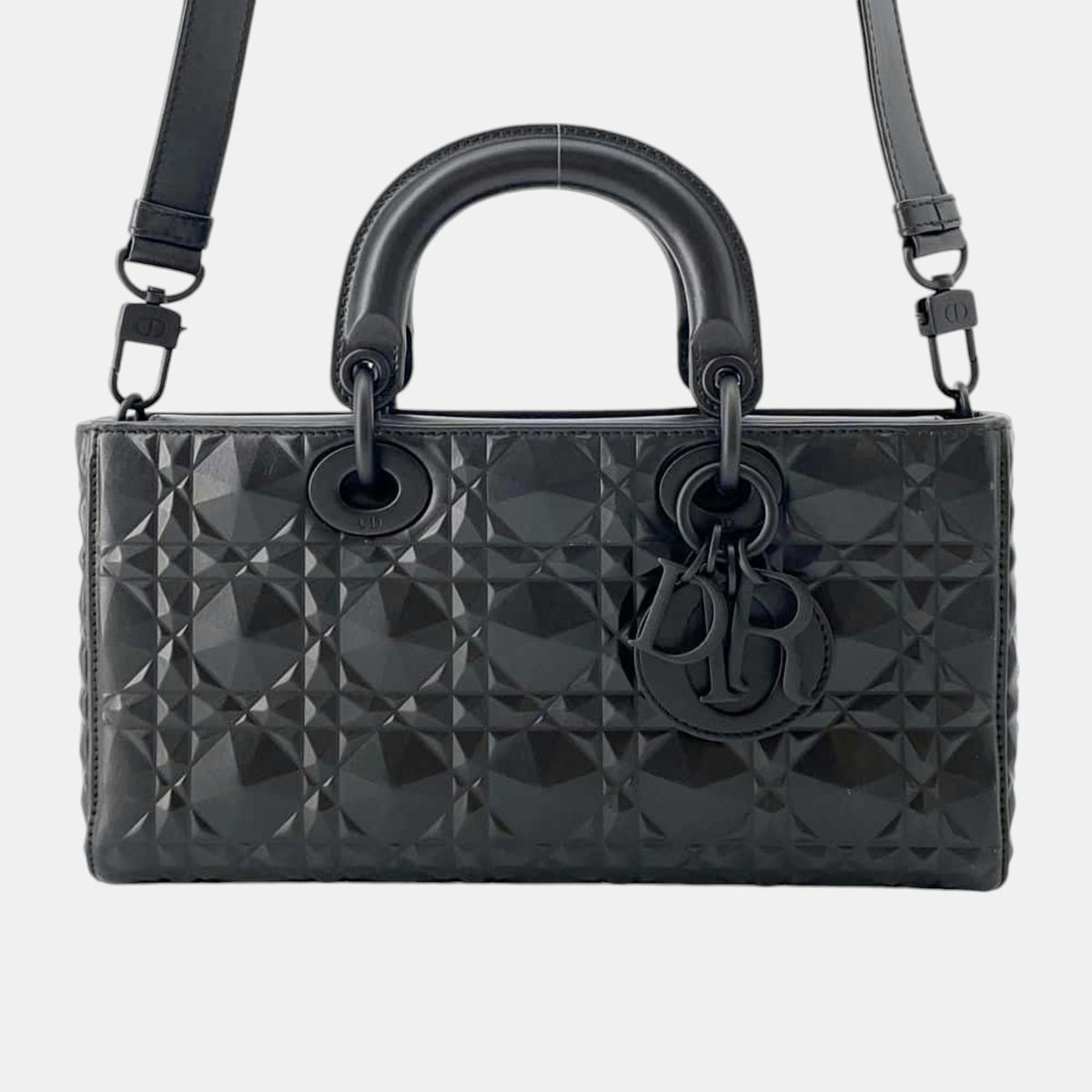 Dior Christian Black Lady D-Joy Medium Diamond Cannage Handbag