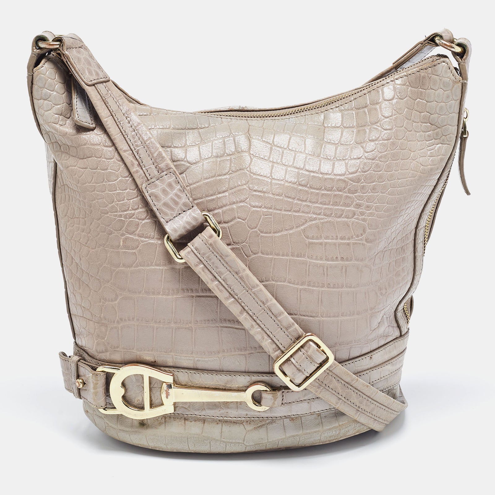 Aigner Grey Croc Embossed Leather Hobo