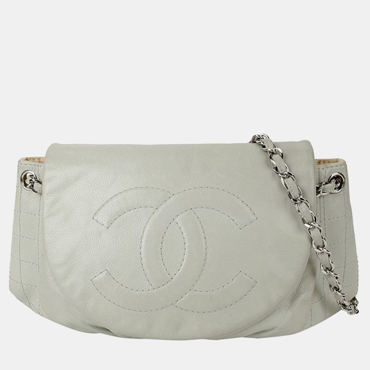 Chanel Grey Leather CC Half Moon Flap Bag