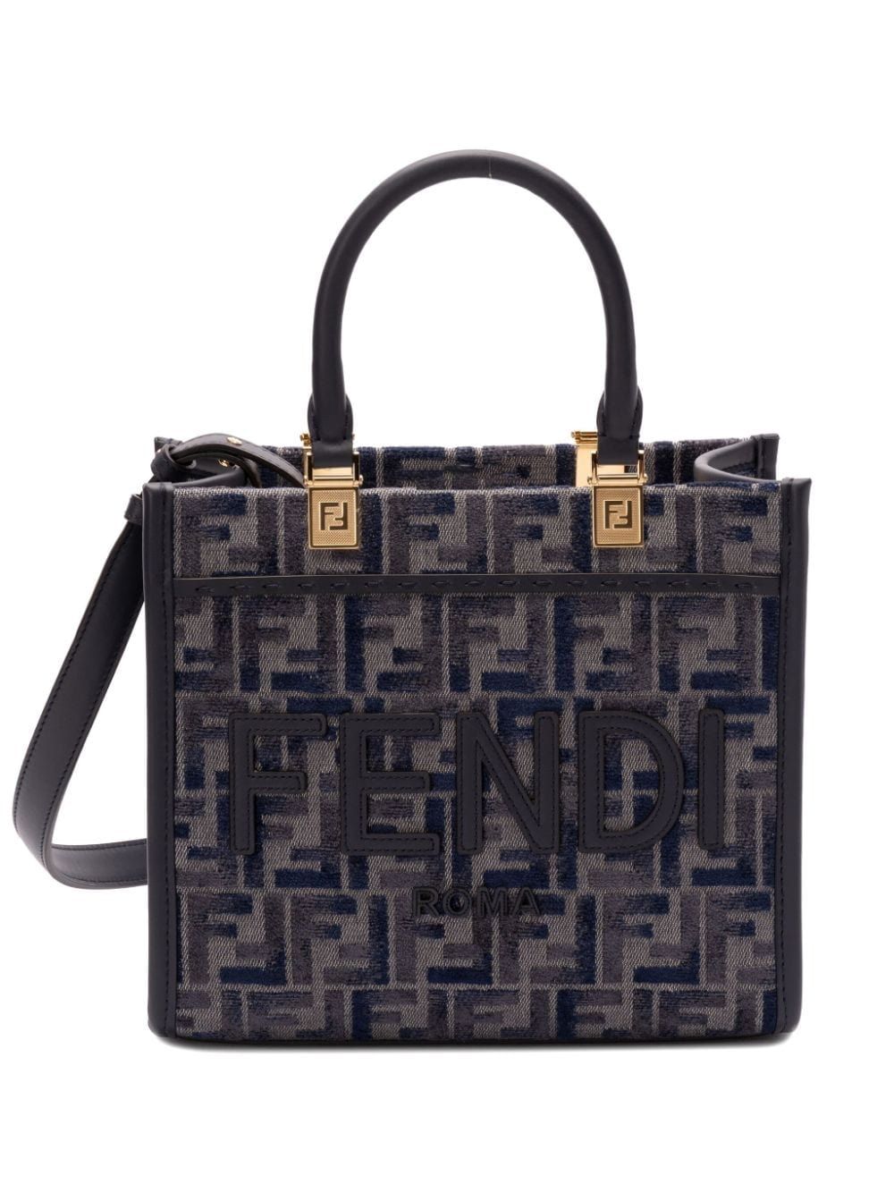 Fendi Women's Dark Blue Ff Chenille Small Sunshine Bag in Grey | 8BH394ASU0