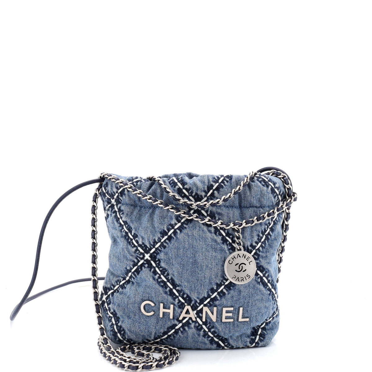 Chanel CHANEL 22 Chain Hobo Quilted Stitched Denim Mini