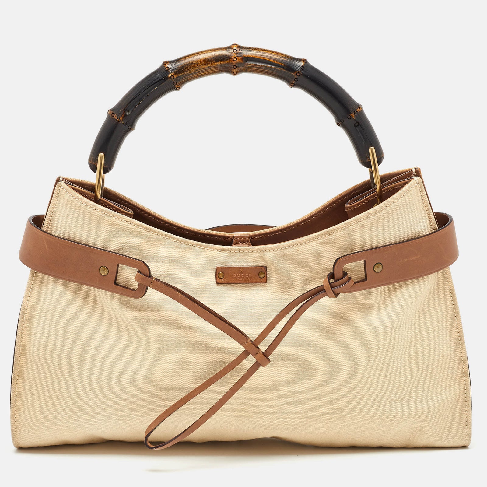 Gucci Beige/braune Hobo-Tasche aus Canvas und Leder im Vintage-Stil aus Bambus