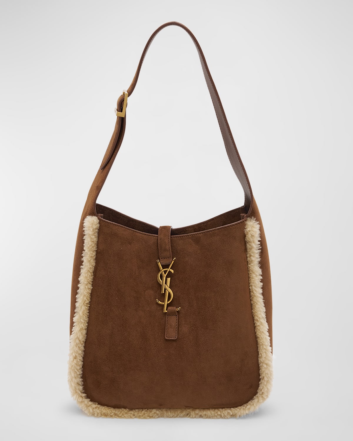 Saint Laurent Le 5 A 7 Small YSL Hobo Bag in Suede and Shearling