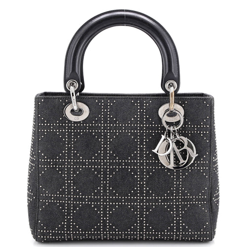 Vintage Lady Dior Bag Cannage Studded Denim Medium