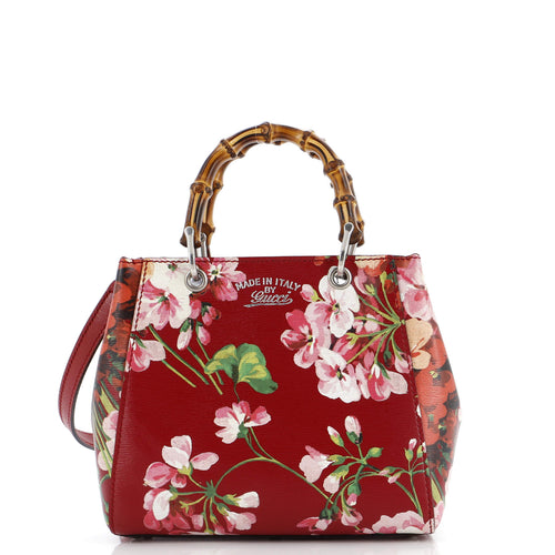 GUCCI Bamboo Shopper Tote Blooms Print Leather Mini
