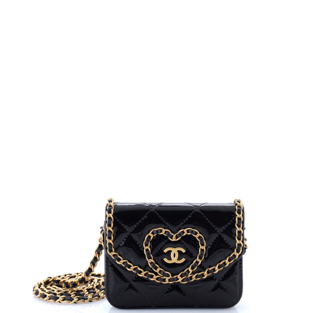 Chanel CHANEL Heart Chain Flap Bag Quilted Patent Mini
