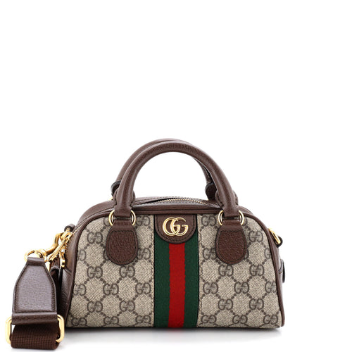 GUCCI Ophidia Convertible Boston Top Handle Bag GG Coated Canvas with Leather Mini