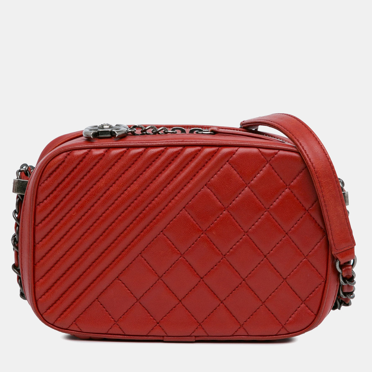 Chanel Red Lambskin Leather Small Coco Boy Camera Bag