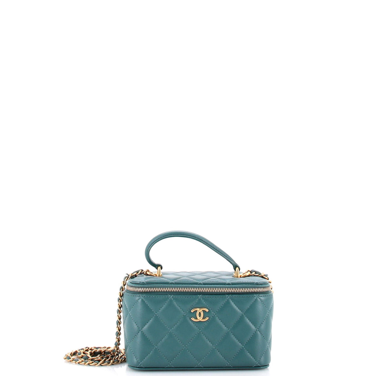 Chanel CHANEL Classic Top Handle Vanity Case with Chain Quilted Lambskin Small