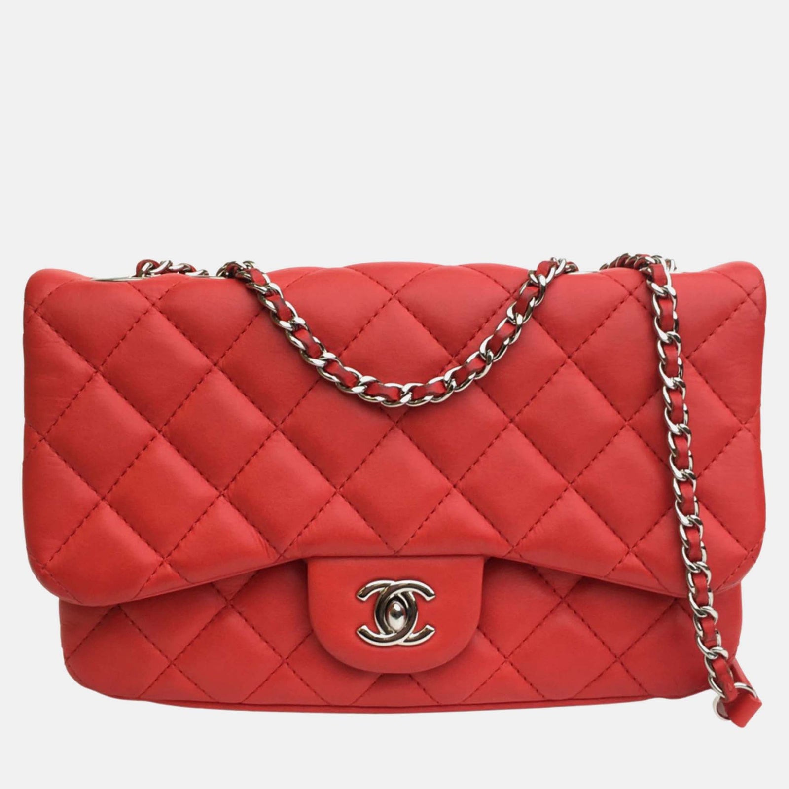 Chanel Red Leather  Flap Bag Shoulder Bag