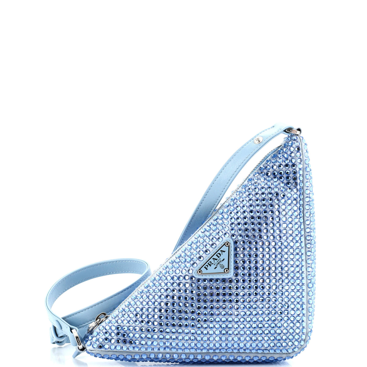 Prada PRADA Triangle Top Handle Pouch Bag Crystal Embellished Satin Mini