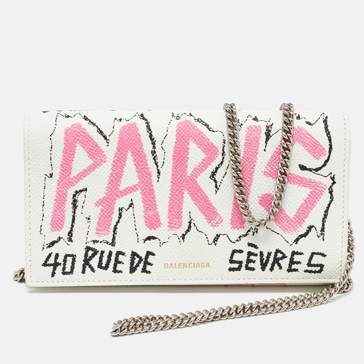 Balenciaga Multicolor Graffiti BB Leather Wallet On Chain