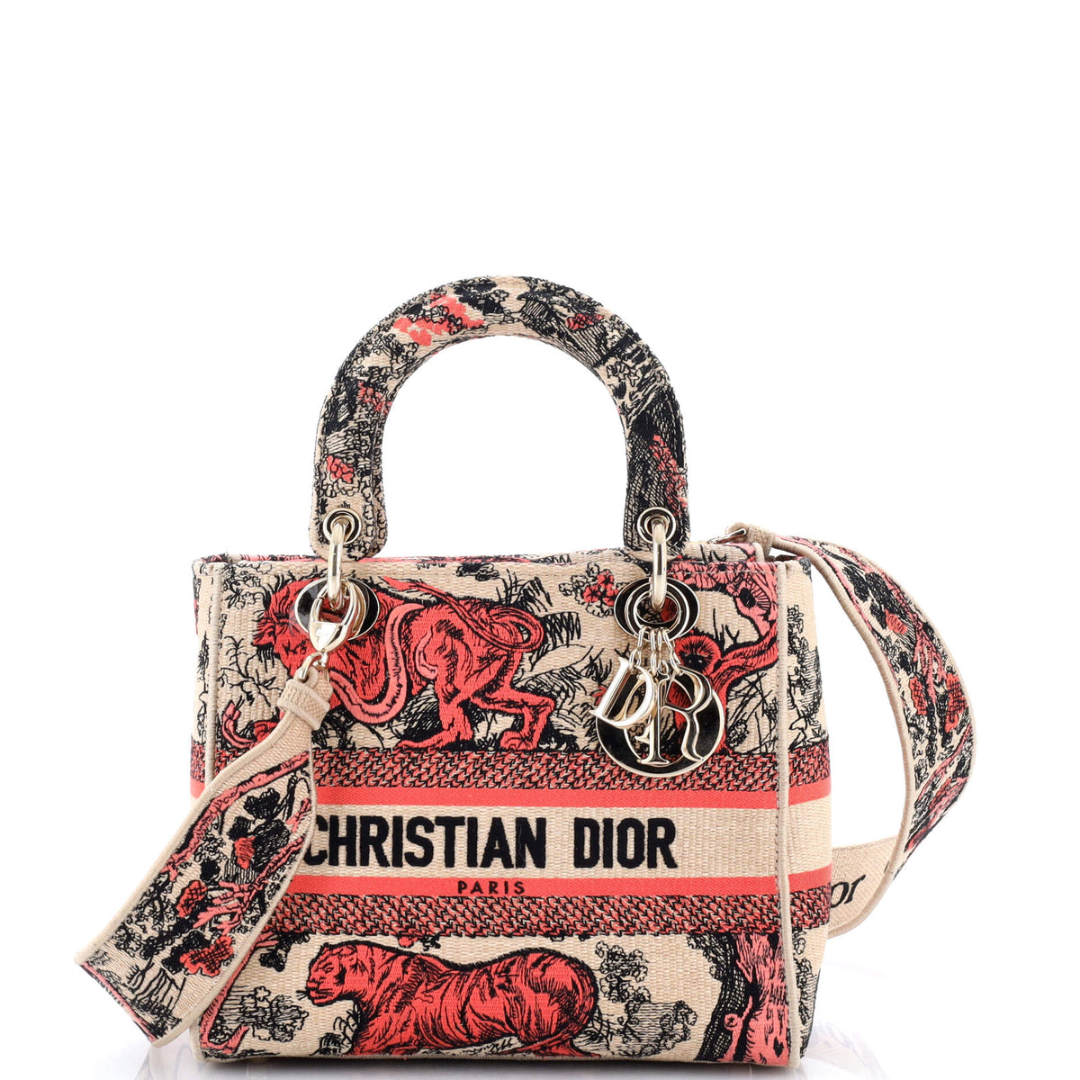 Christian Dior Lady D-Lite Bag Embroidered Raffia Medium