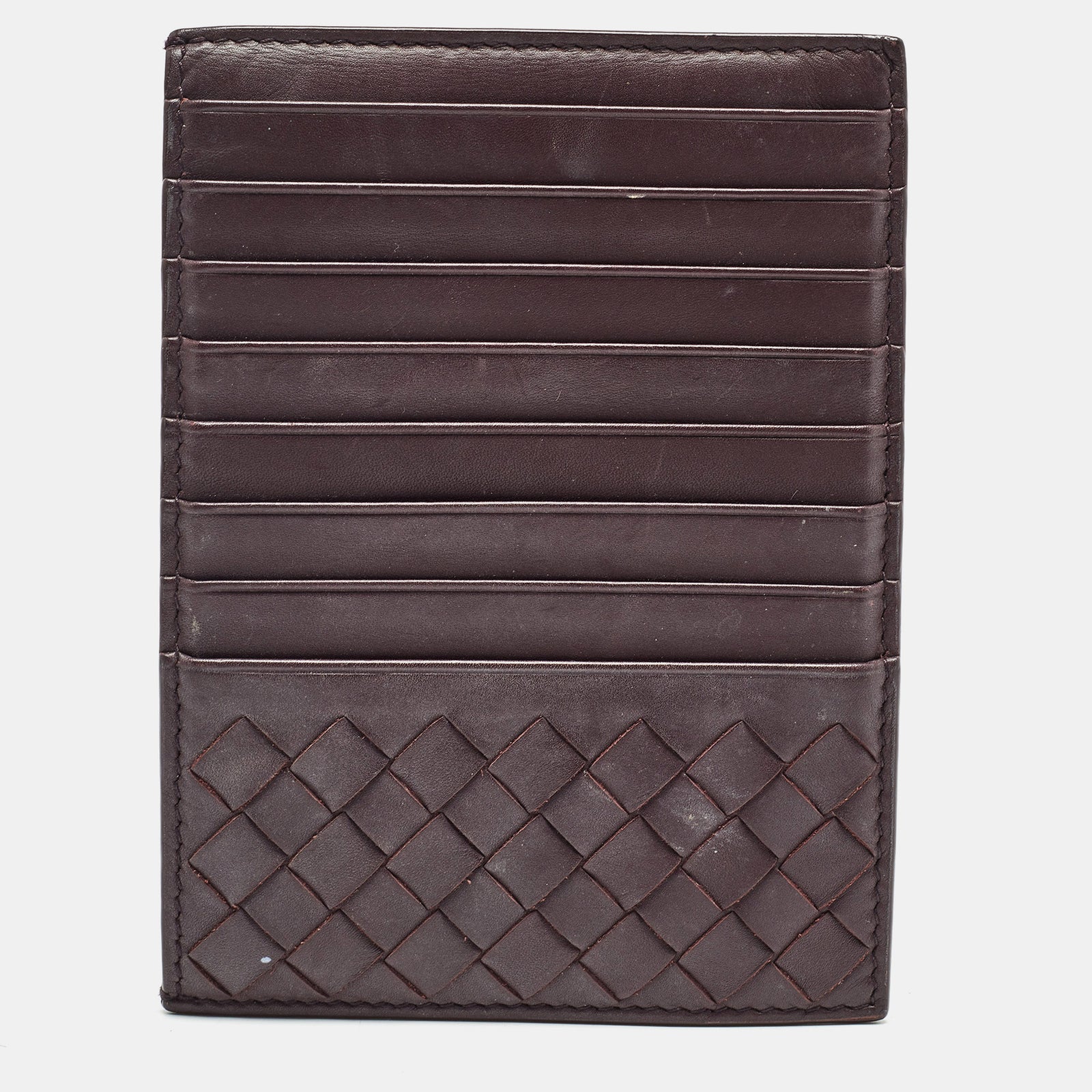 Bottega Veneta Porte-cartes en cuir intrecciato bordeaux foncé