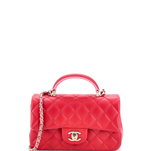 CHANEL Classic Single Flap Top Handle Bag Quilted Lambskin Mini