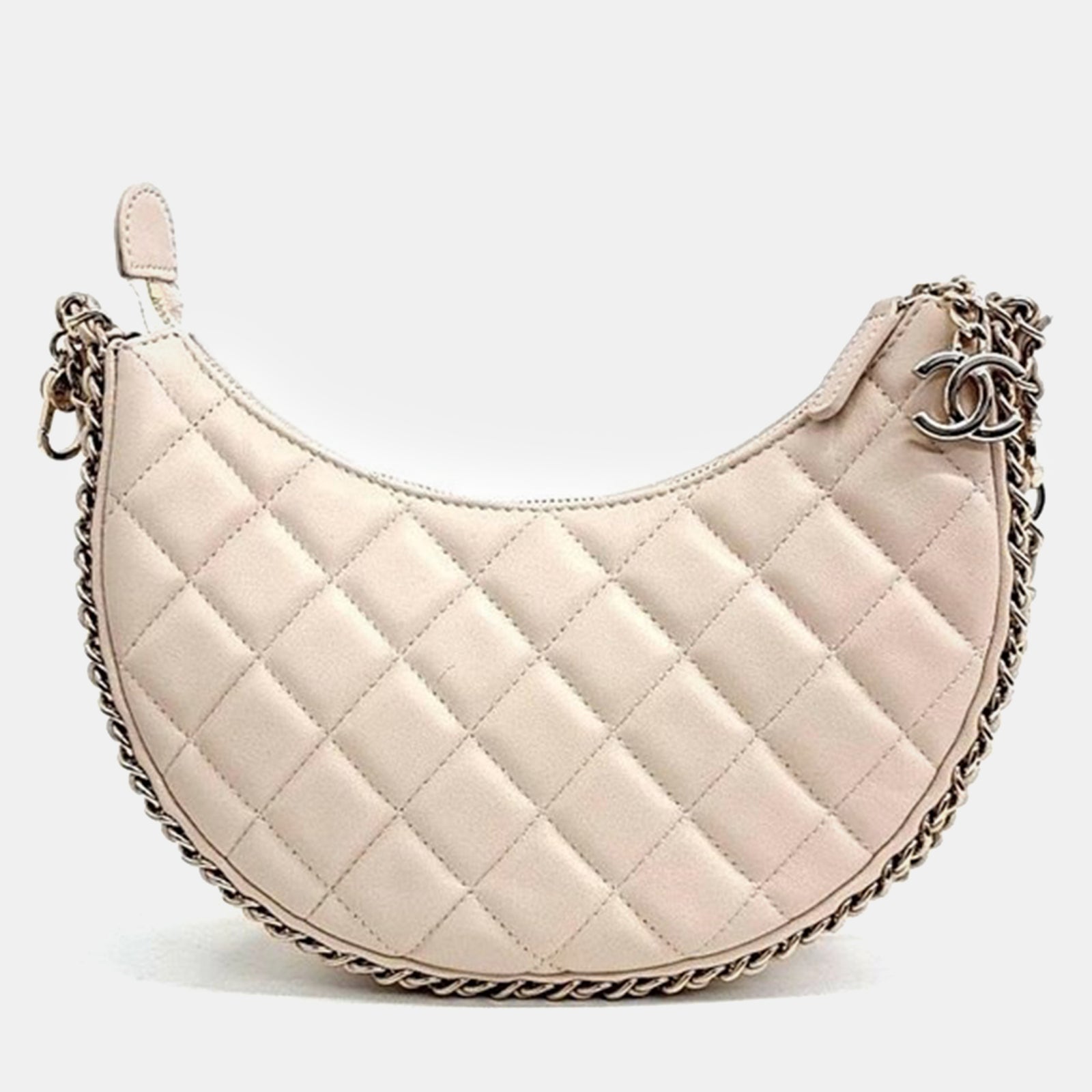 Chanel Sac hobo en cuir beige avec chaîne