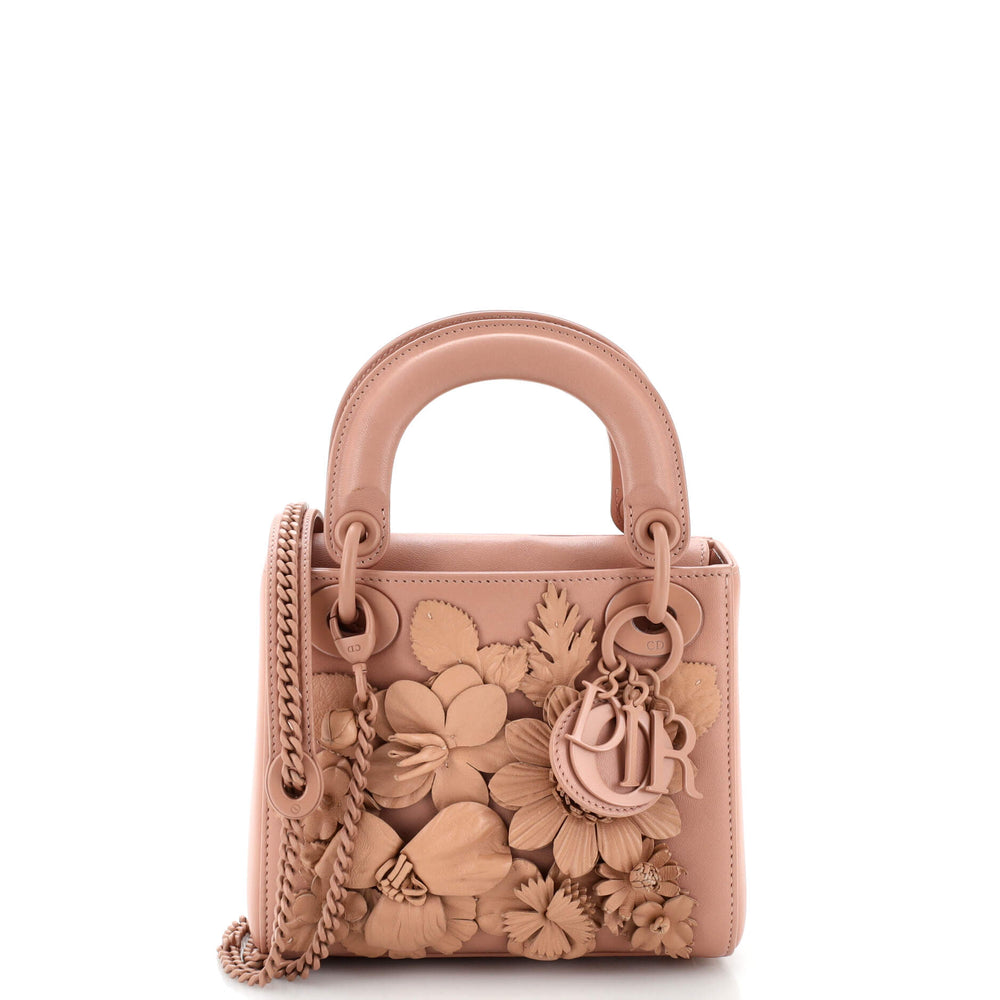 Ultra Matte Lady Dior Bag Flower Embroidered Lambskin Mini