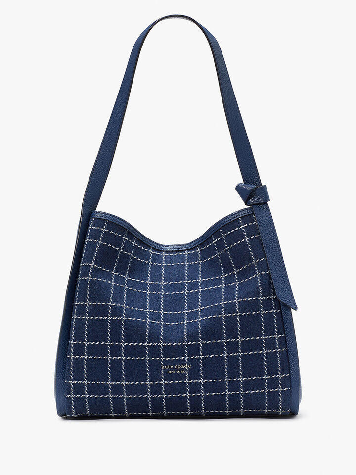 Kate Spade Au Knott Denim Check Large Shoulder Bag