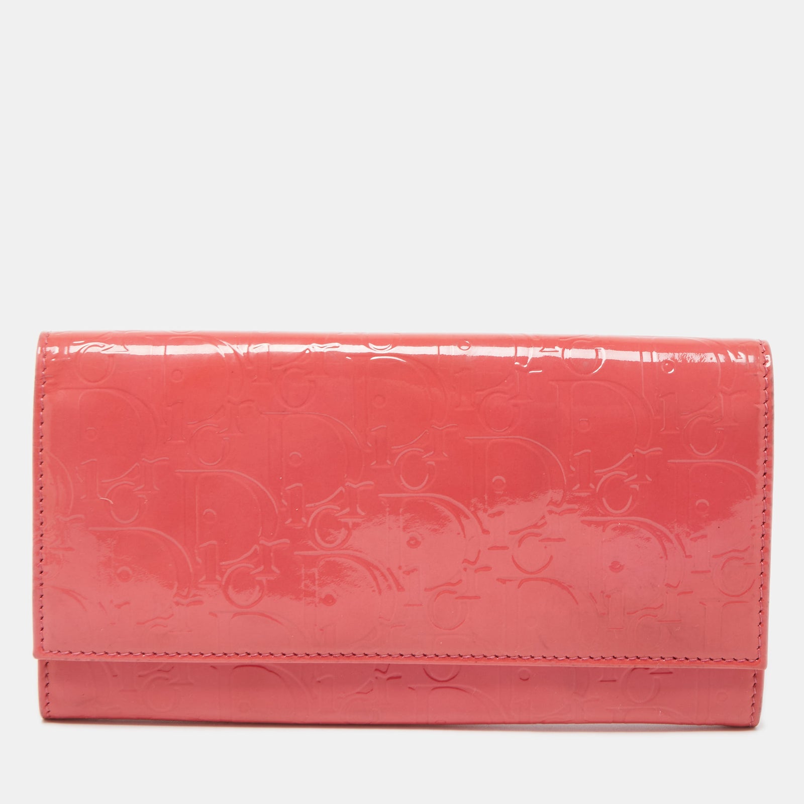 Dior Pink Oblique Embossed Patent Leather Continental Wallet