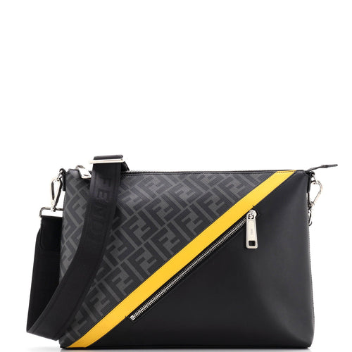 FENDI Front Zip Messenger Zucca Coated Canvas and Leather Large