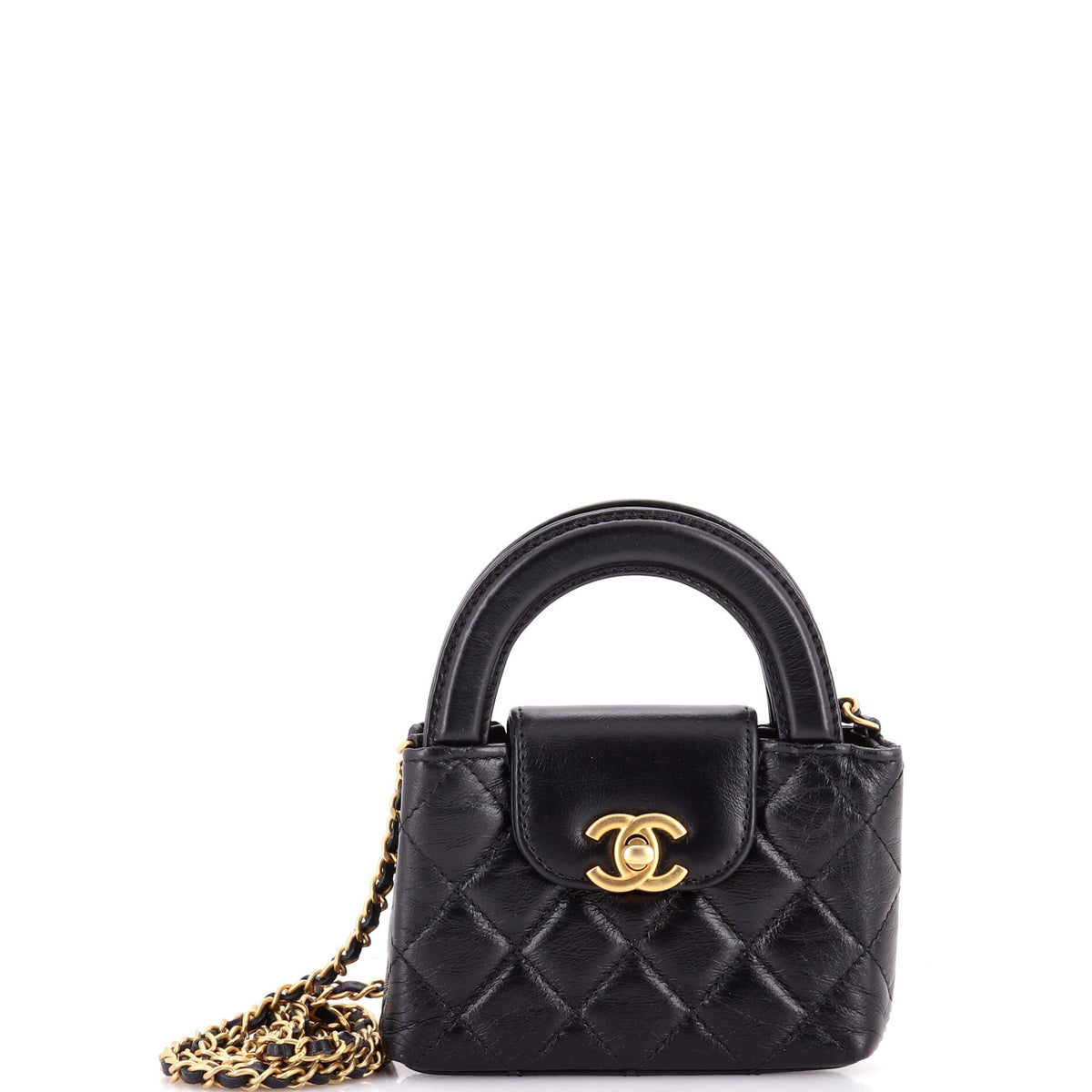 Chanel CHANEL Kelly Top Handle Shopping Bag Quilted Shiny Aged Calfskin Nano