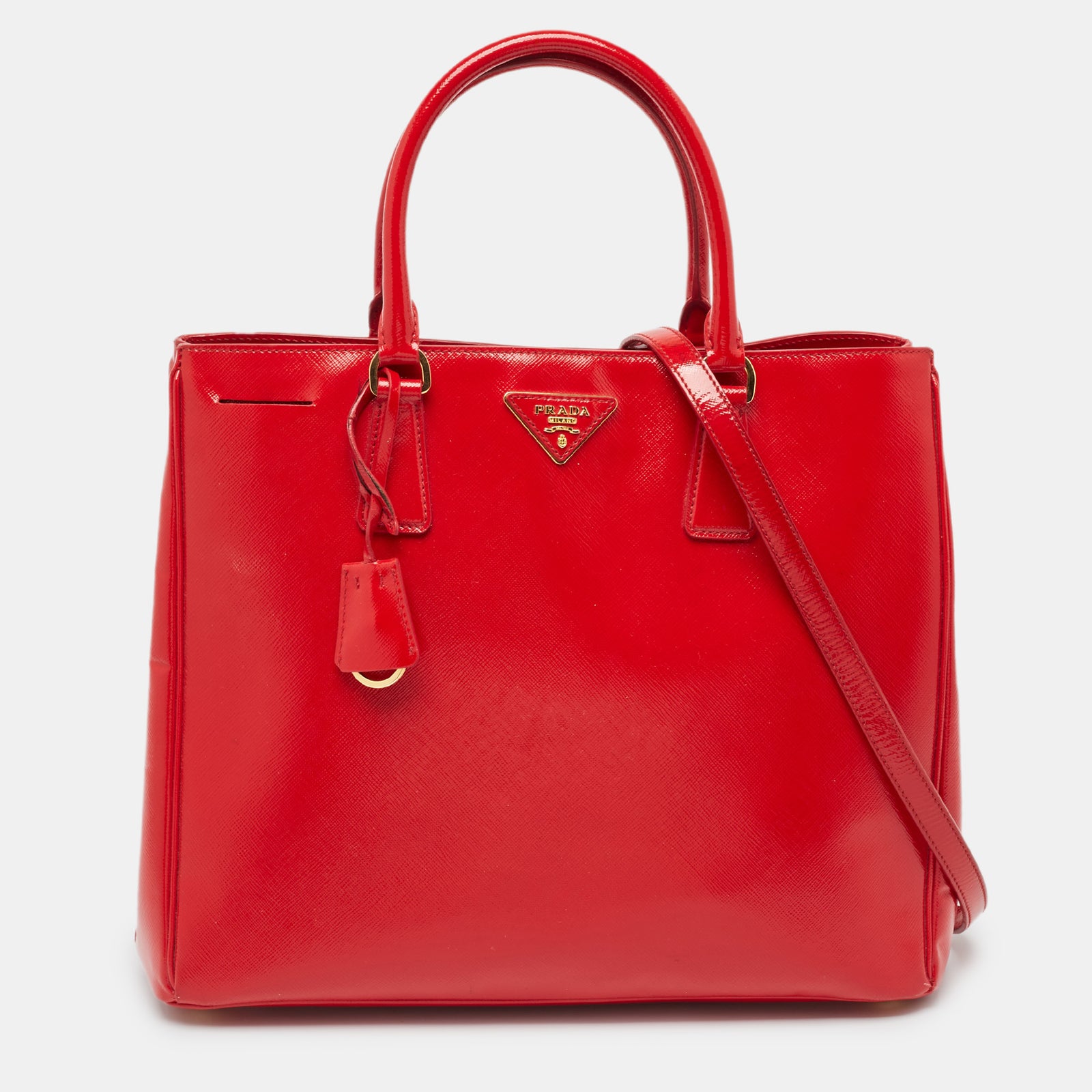 Prada Red Saffiano Vernice Leather Galleria Tote