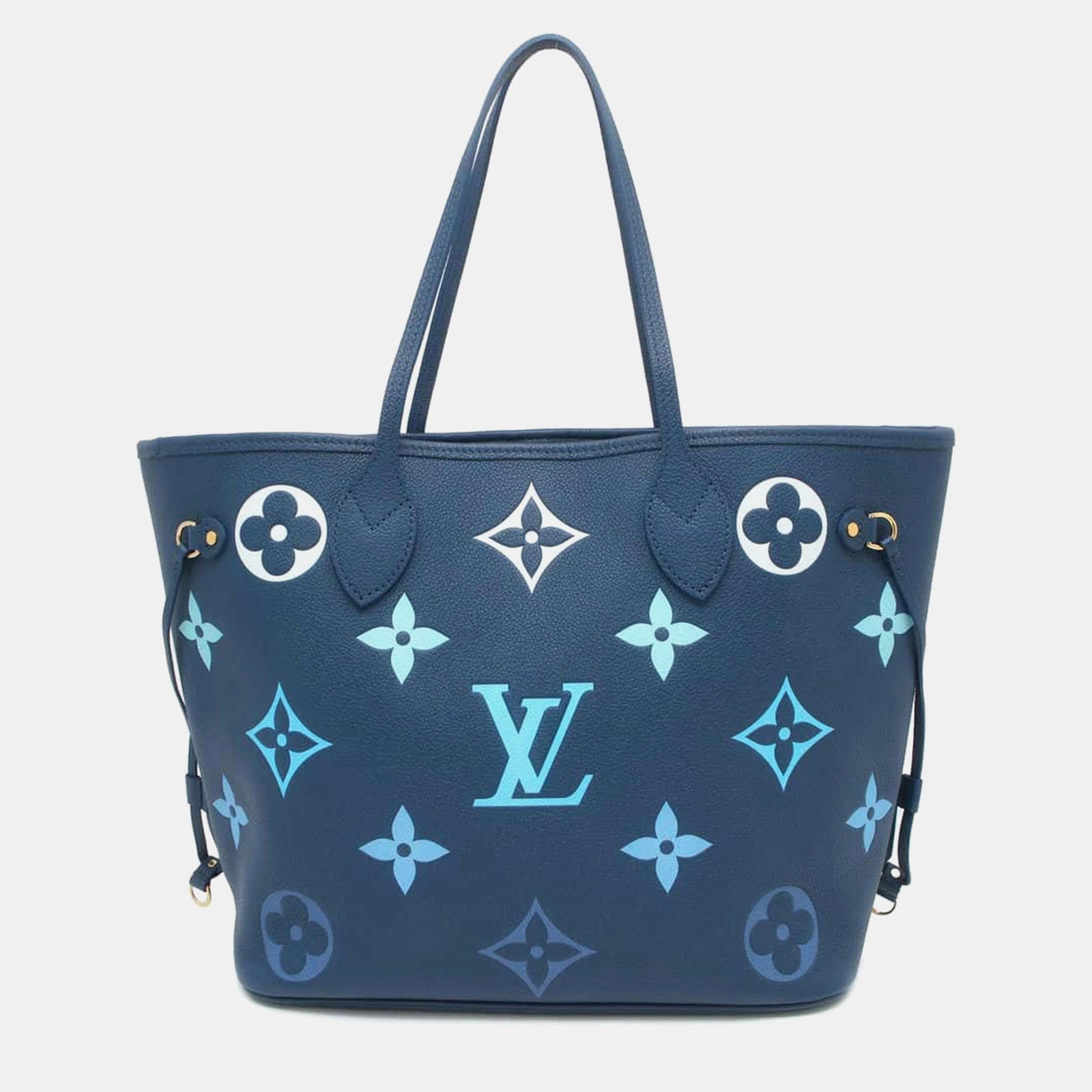 Louis Vuitton Blaue Neverfull Gradation-Tasche aus Empreinte-Leder mit Monogramm, Größe MM