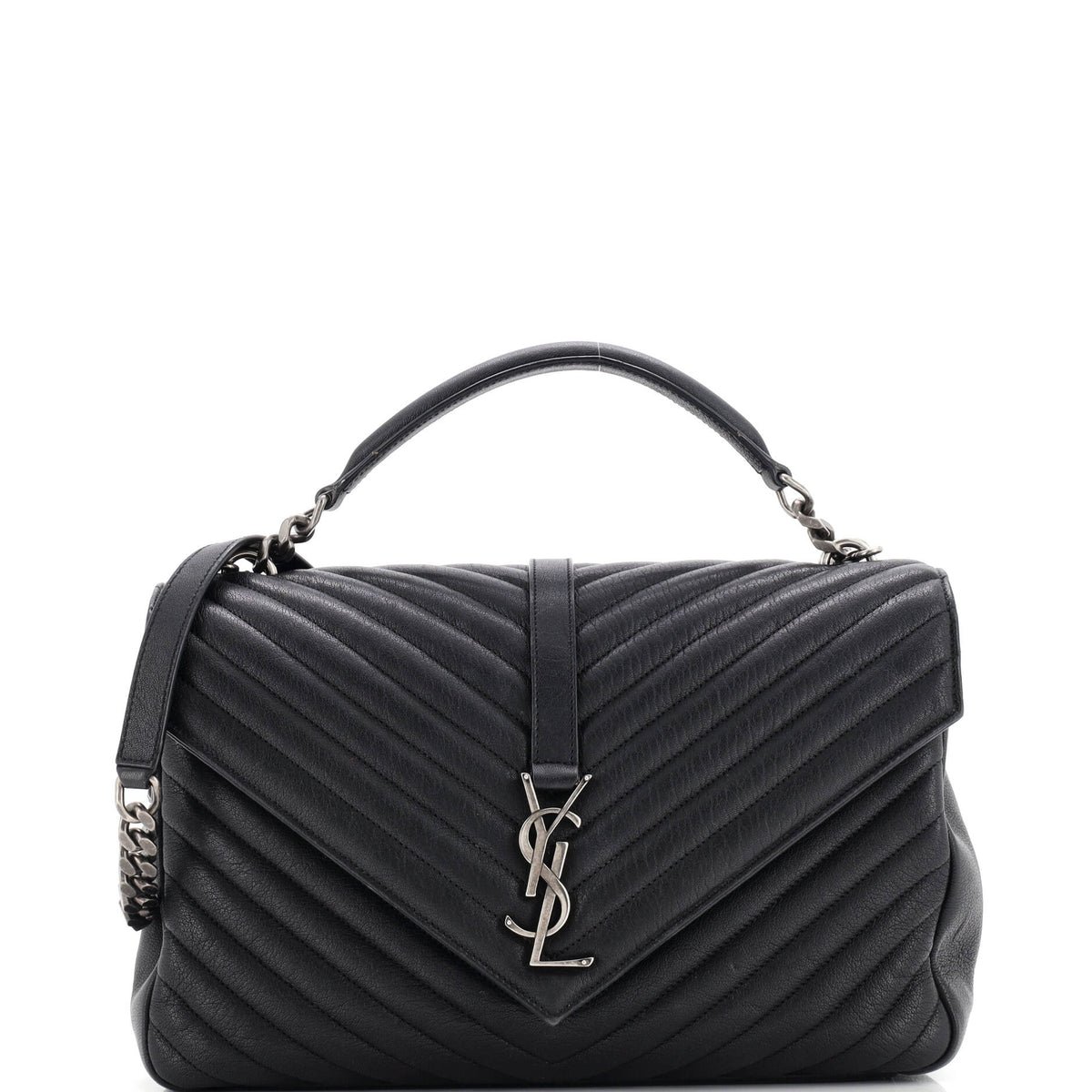 Saint Laurent Classic Monogram College Bag Matelasse Chevron Leather Large