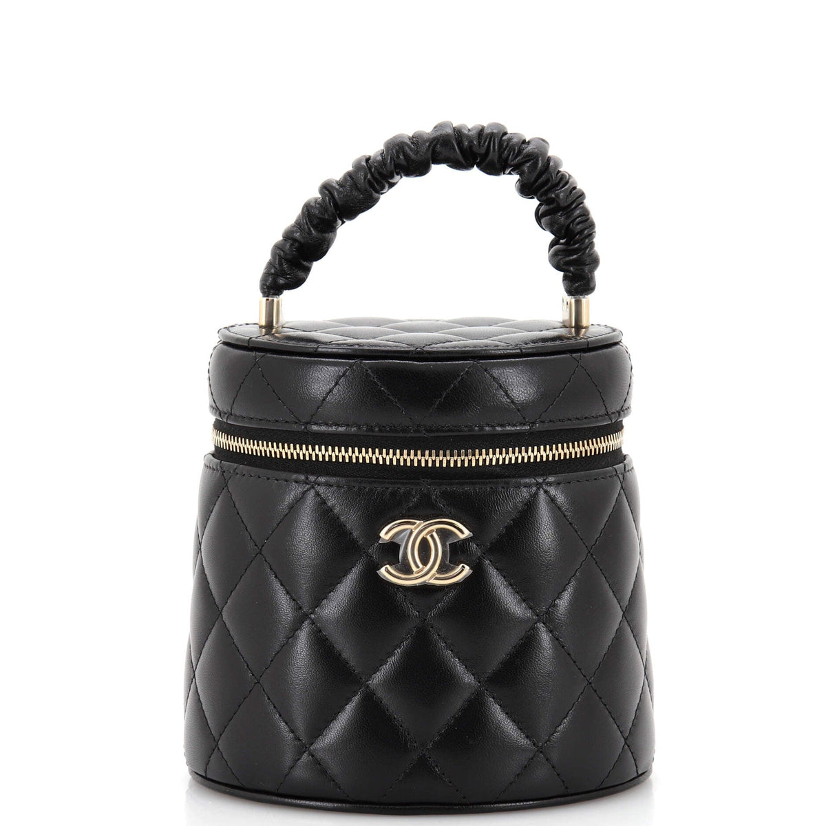 Chanel CHANEL CC Ruched Top Handle Vanity Case Quilted Lambskin Small