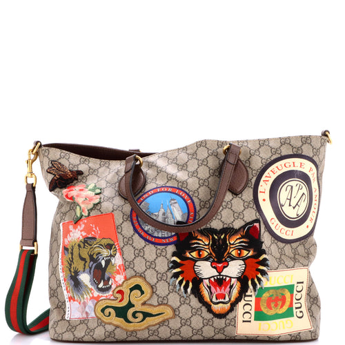 GUCCI Courrier Convertible Soft Open Tote GG Coated Canvas with Applique Large