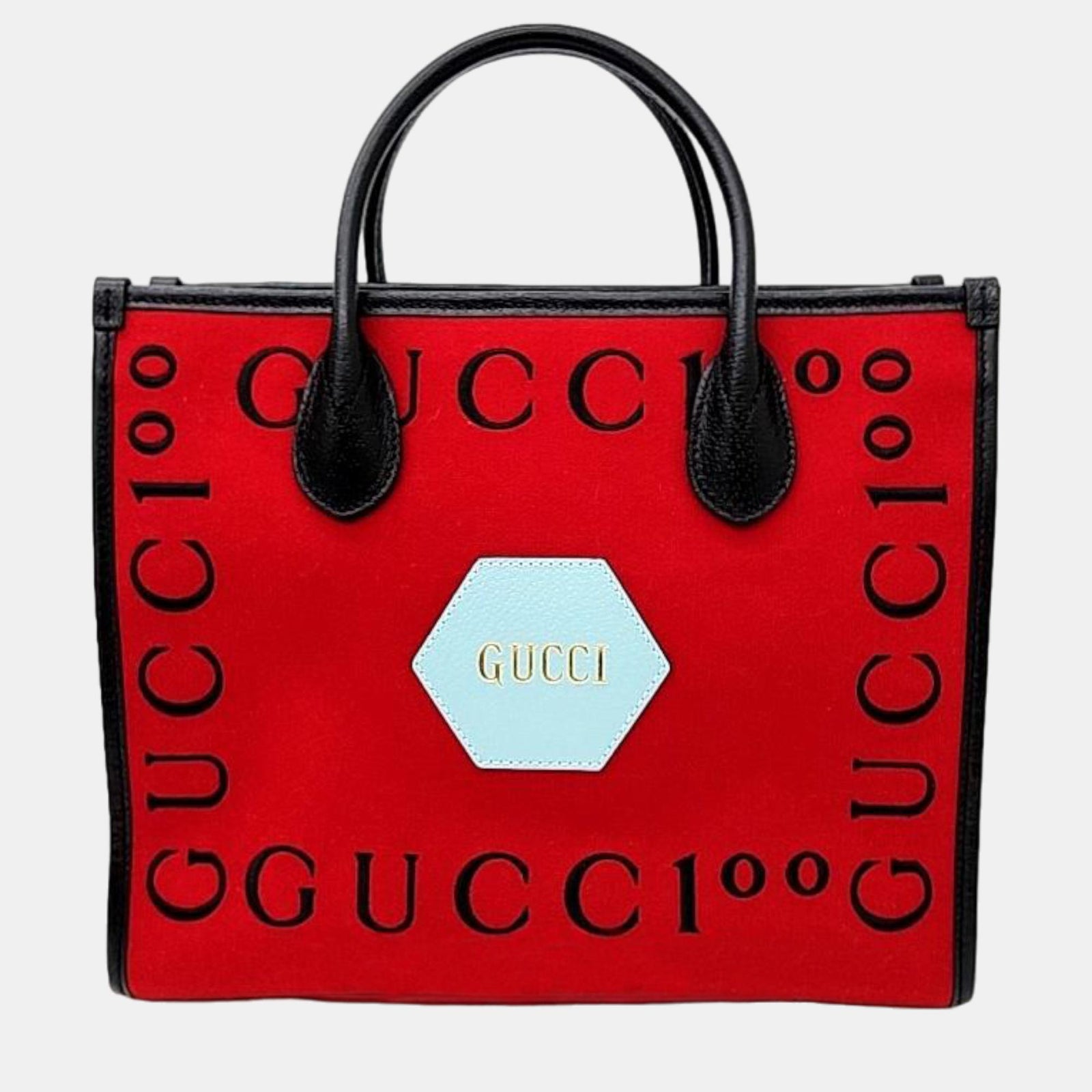 Gucci Red Black Fabric 100 Small Tote Bag (659983)