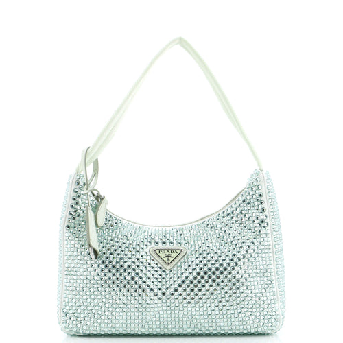 PRADA Re-Edition 2000 Hobo Crystal Embellished Satin Mini