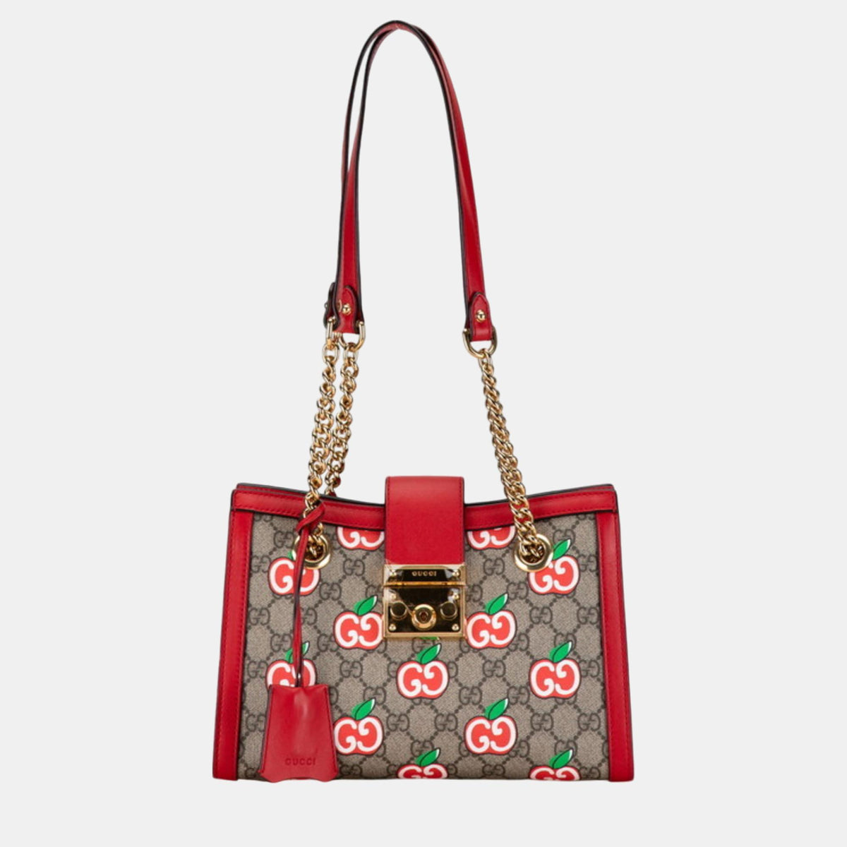 Gucci Beige Red PVC Leather GG Apple Small Chain Shoulder Bag