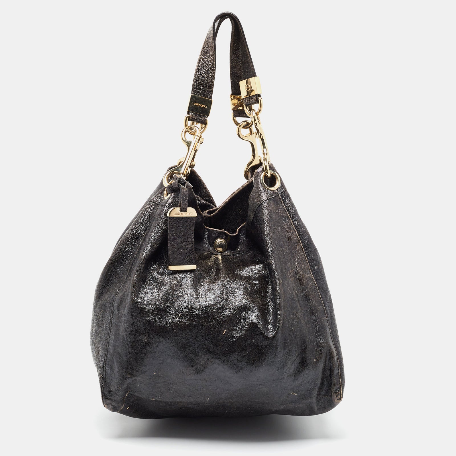 Jimmy Choo Black Crinkled Leather Lola Hobo