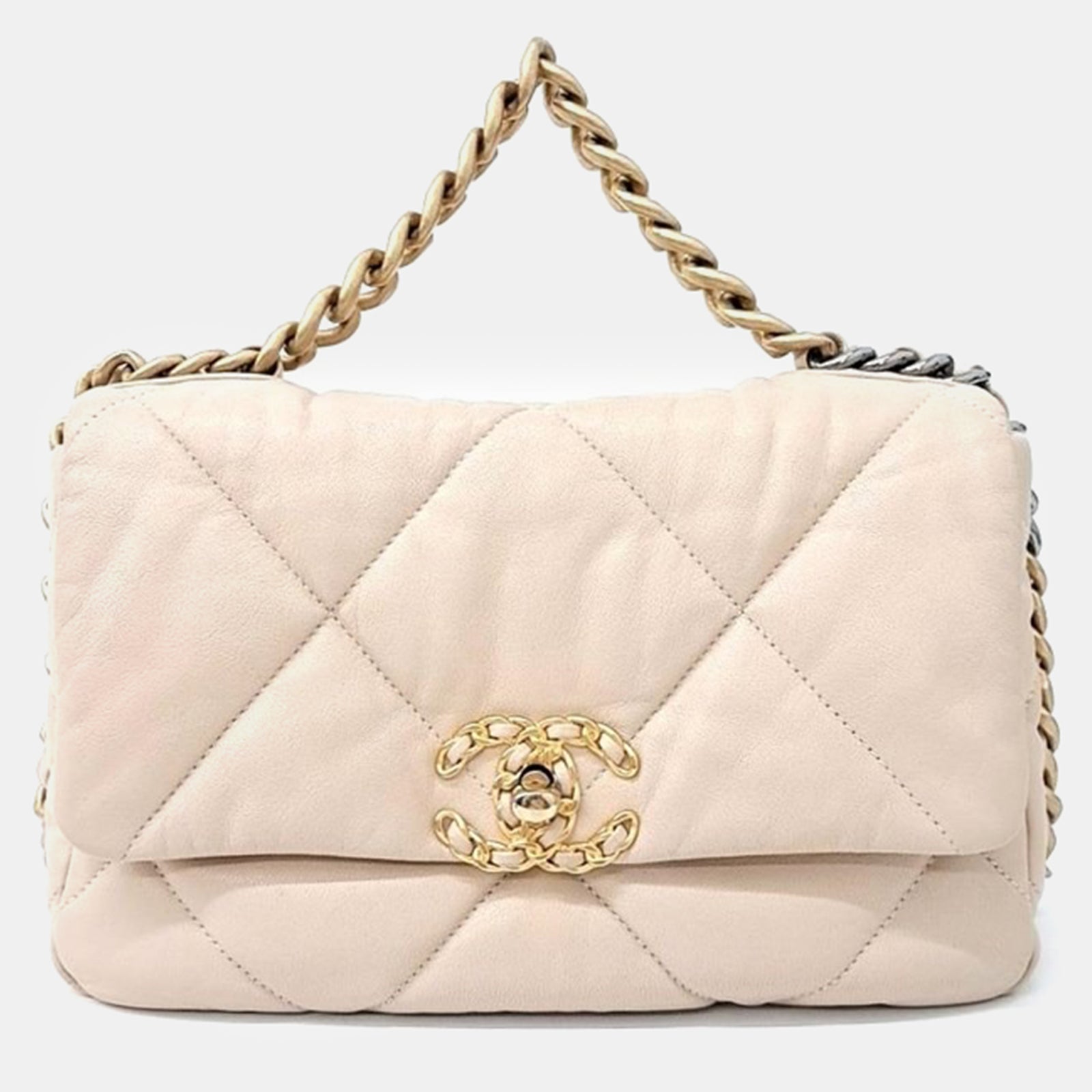 Chanel Kleine Umhängetasche 19 aus Leder in Beige