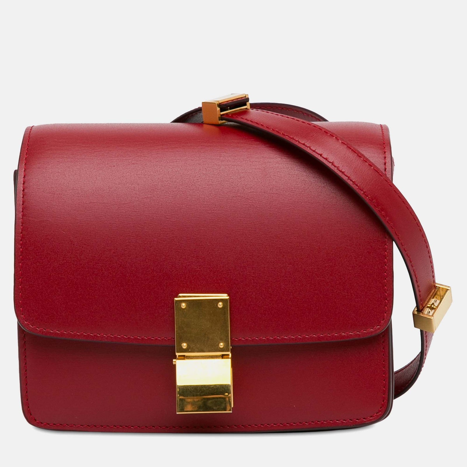 Celine Red Leather Small Classic Box Shoulder Bag