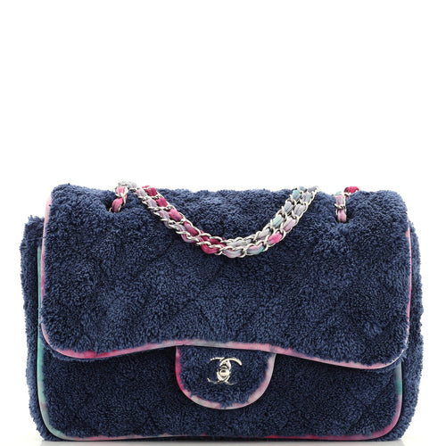 CHANEL Classic Single Flap Bag Quilted Terry Cloth and Ribbon Jumbo