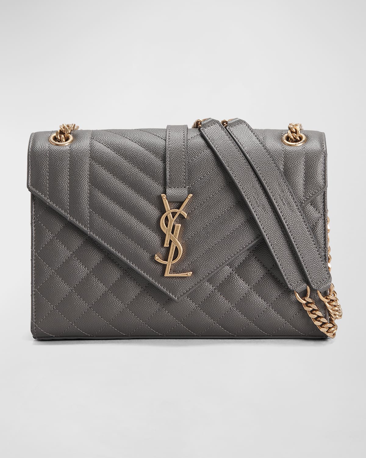 Saint Laurent Envelope Triquilt Medium YSL Shoulder Bag in Grained Leather