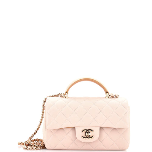 CHANEL Classic Single Flap Top Handle Bag Quilted Lambskin Mini
