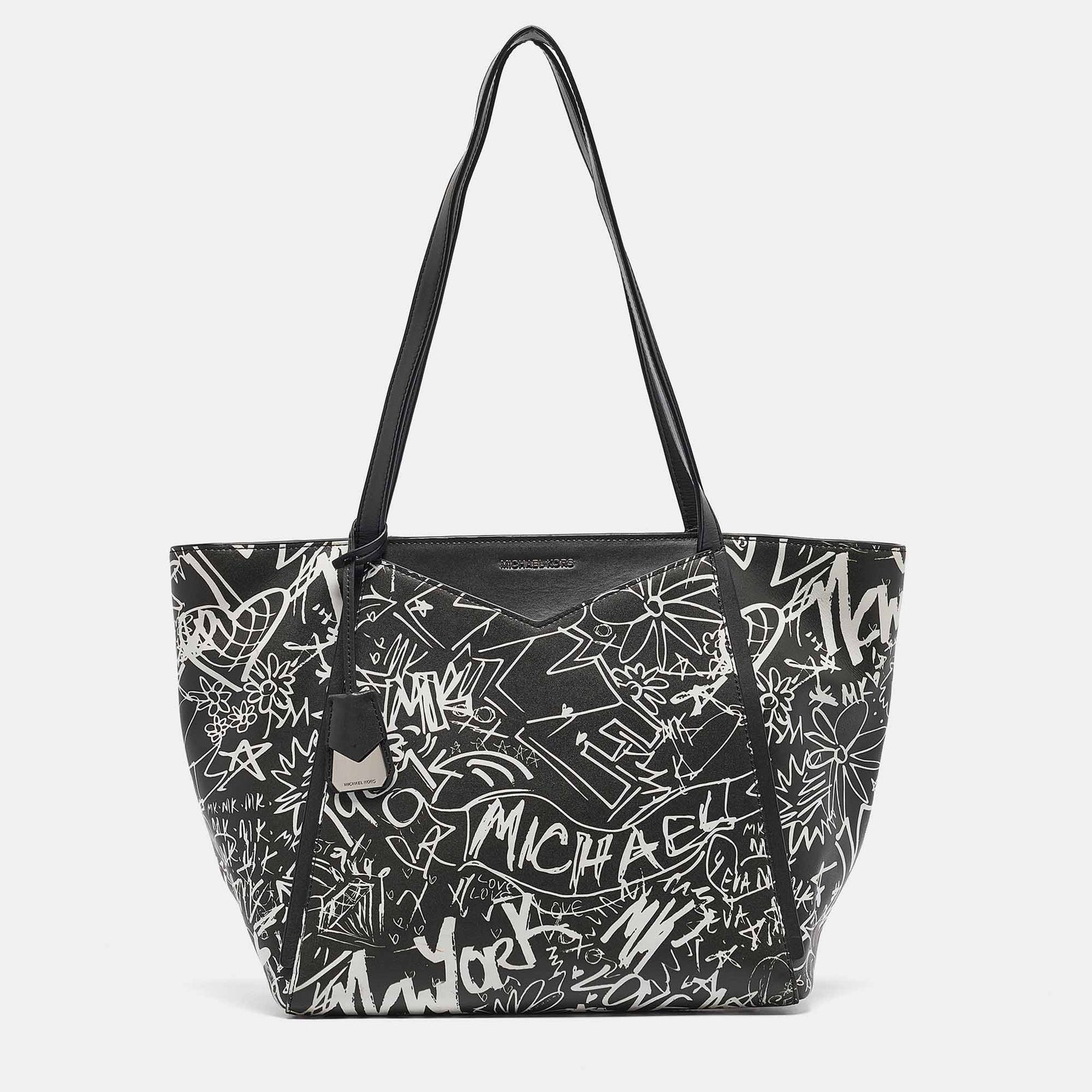 Michael Kors Black/White Leather Large Graffiti Whitney Tote