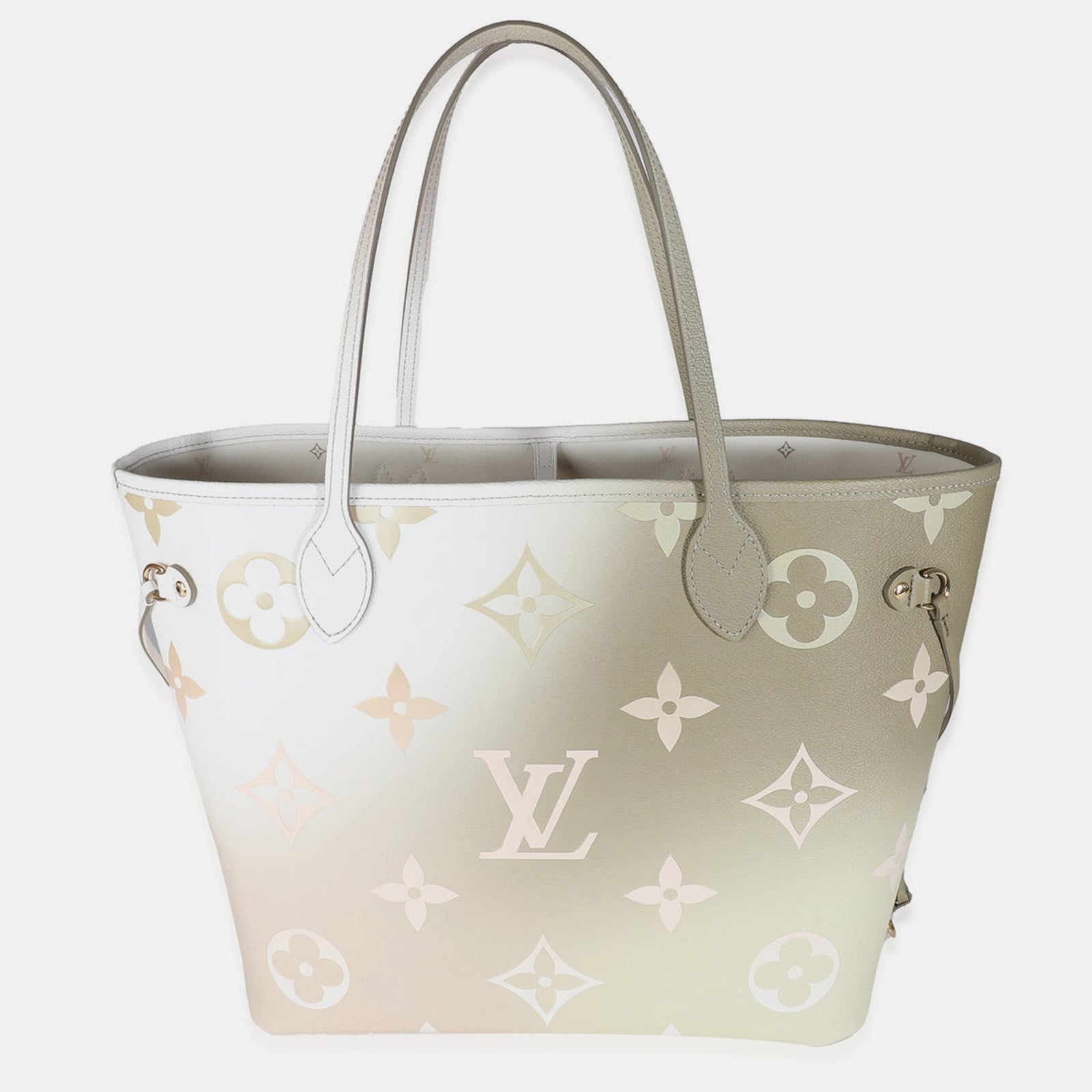 Louis Vuitton Khakifarbene, riesige „Spring In The City“-Tragetasche aus Canvas „Neverfull MM“ mit Monogramm