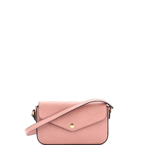 GUCCI Envelope Flap Crossbody Bag Jumbo GG Embossed Leather Super Mini