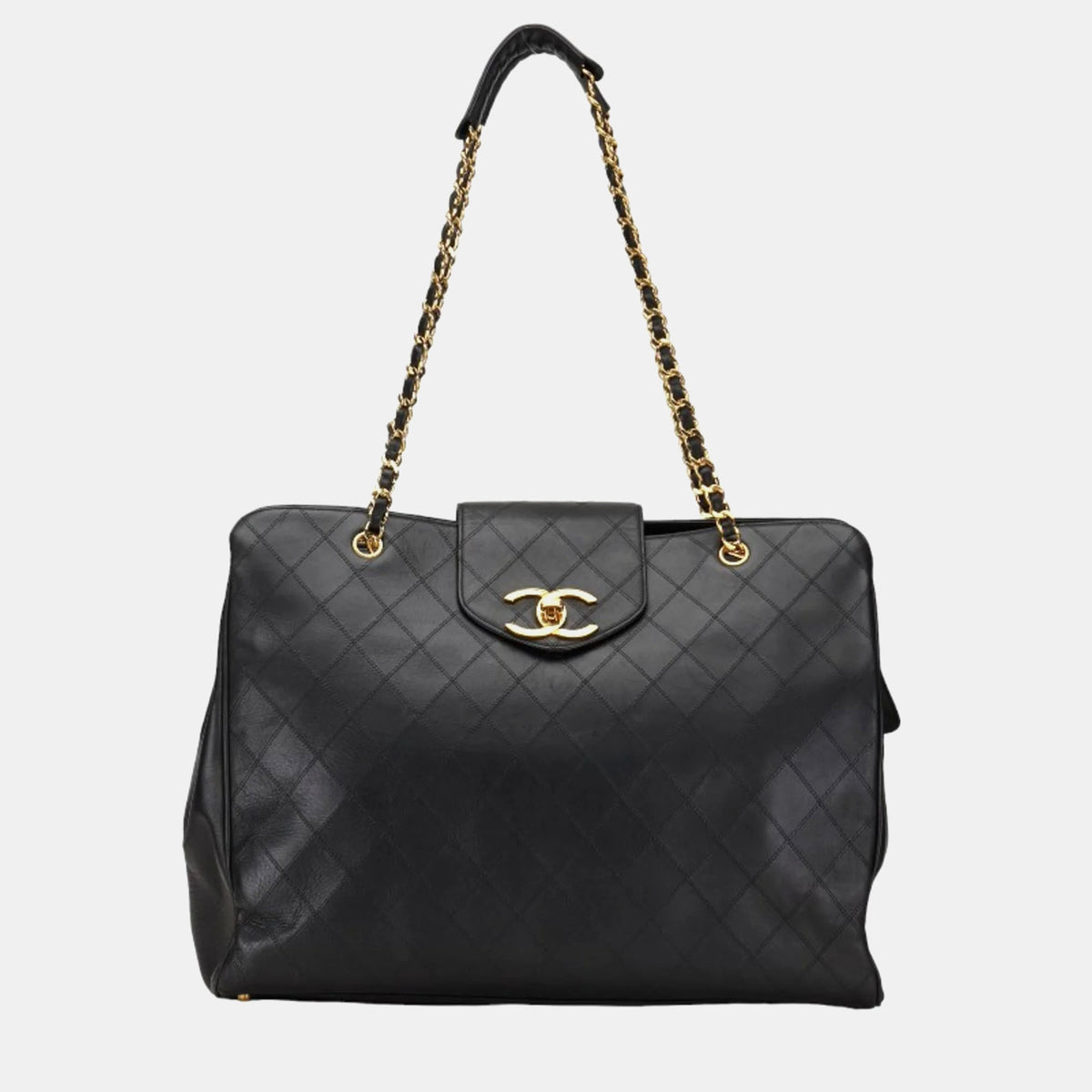 Chanel Black Leather Extra Large Supermodel Weekender Travel Flap Shoulder Bag