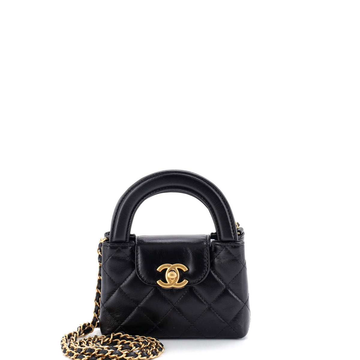 Chanel CHANEL Kelly Top Handle Shopping Bag Quilted Shiny Aged Calfskin Nano