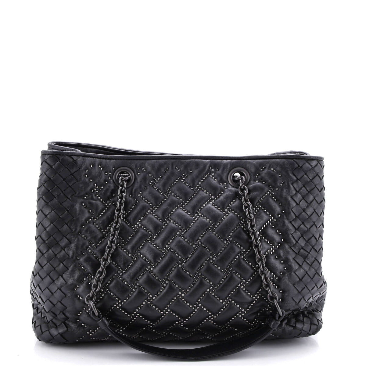 Bottega Veneta Double Chain Tote Studded Leather with Intrecciato Detail Medium