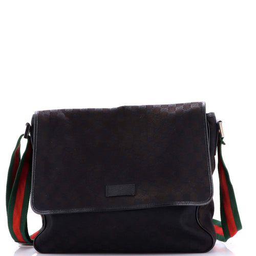 GUCCI Web Strap Flap Messenger GG Canvas Medium