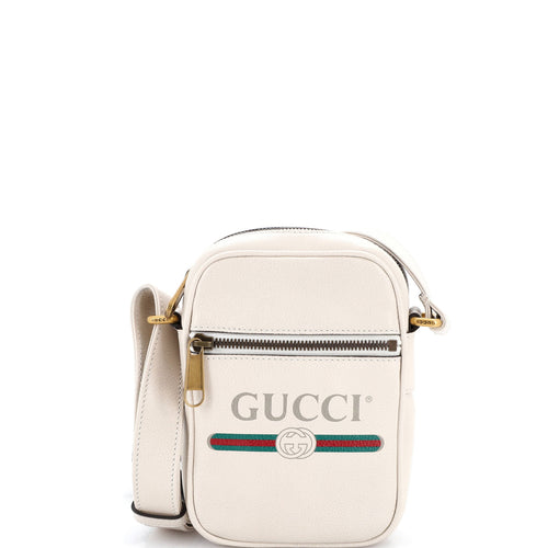 GUCCI Logo Zip Messenger Bag Printed Leather Mini