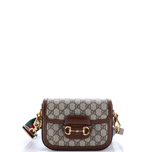 GUCCI Horsebit 1955 Shoulder Bag GG Coated Canvas with Leather Mini