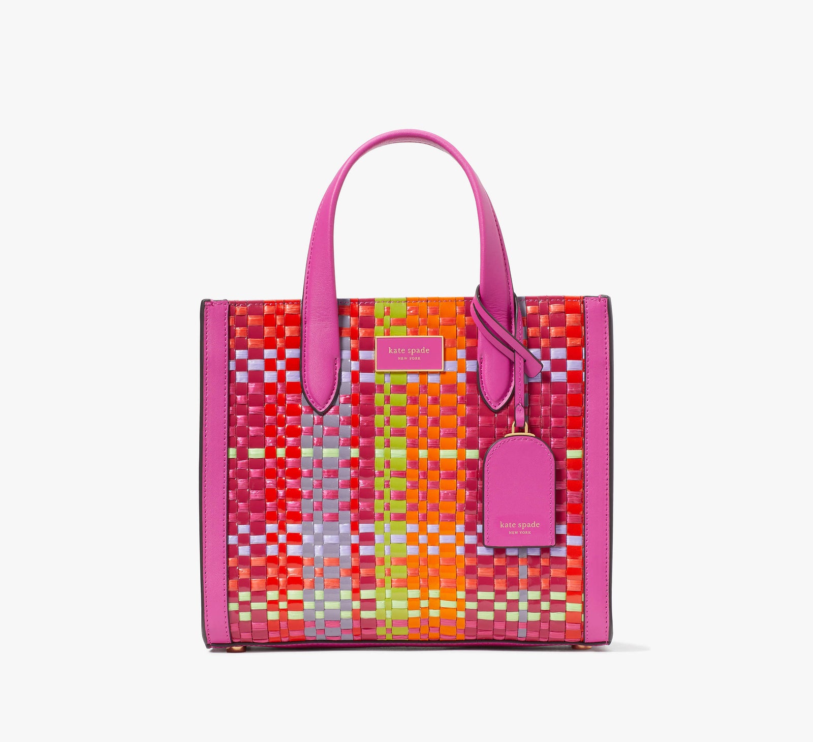 Kate Spade New York Petit sac fourre-tout en paille tissée à carreaux Madras de Manhattan