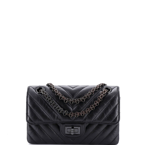 CHANEL So Black Reissue 2.55 Flap Bag Chevron Aged Calfskin Mini